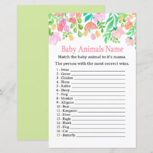 Aquarellfarben Blume Babytiere Name Game