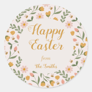 Aquarellfarben-Blume & Bienenfrühlingsticker Runder Aufkleber