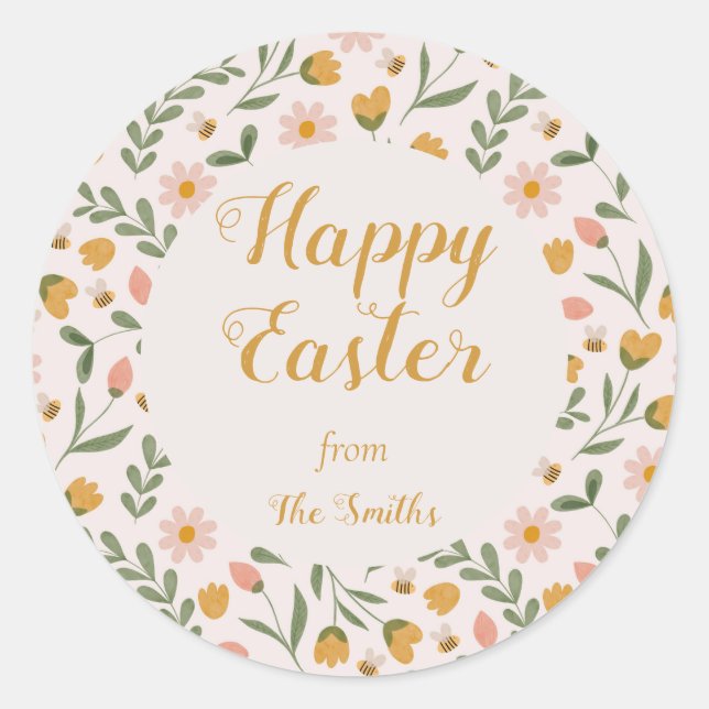 Aquarellfarben-Blume & Bienenfrühlingsticker Runder Aufkleber (Vorderseite)