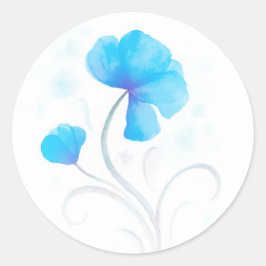 Aquarellfarben Blume Blau Hochzeitsstich Siegel /  Runder Aufkleber