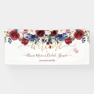 Aquarellfarben Blume Blush Burgund Marine Willkomm Banner