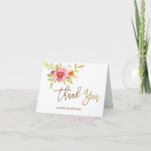 Aquarellfarben Blume dank Card Gold Foil Dankeskarte