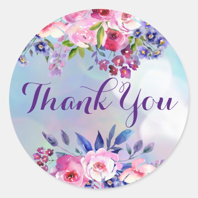 Aquarellfarben-Blume Danke, dass Sie rund Sticker  (Vorderseite)