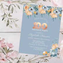 Aquarellfarben Blume Dusty Blue 100. Geburtstag