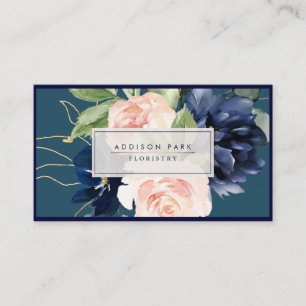 Aquarellfarben Blume Dusty Navy Blue Blush DIY Aqu Visitenkarte