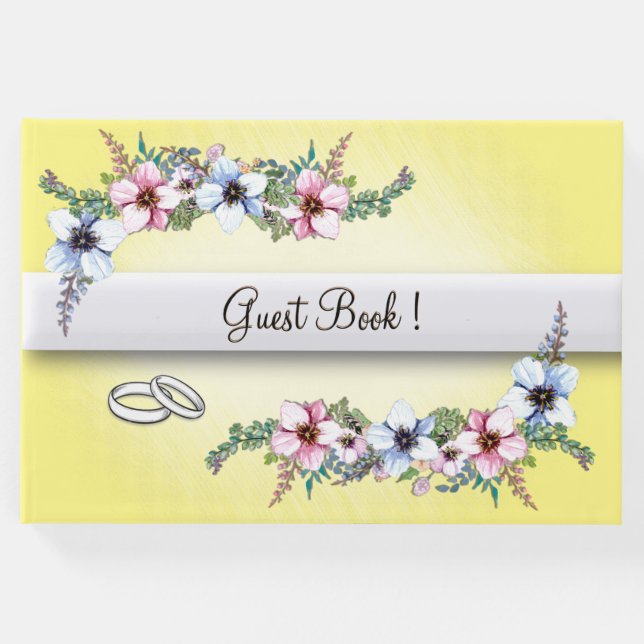 Aquarellfarben-Blume Gelbes RheinhochzeitenGästebu Gästebuch (Vorderseite)