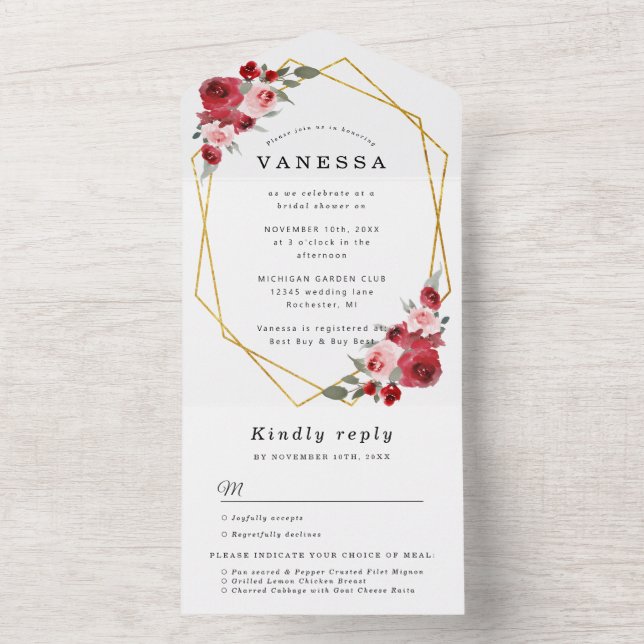 Aquarellfarben Blume geometrisches Brautparty w uA All In One Einladung (Innen Boden)