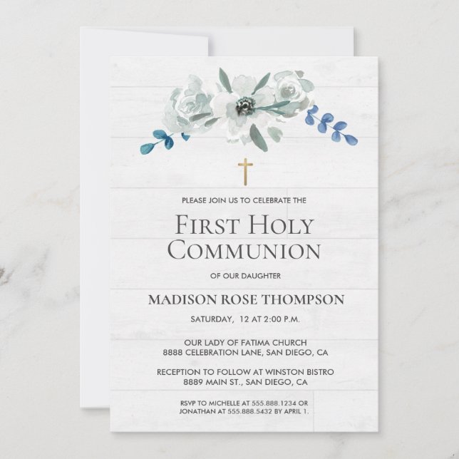 Aquarellfarben Blume Gold Cross 1. Heilige Kommune (Vorderseite)