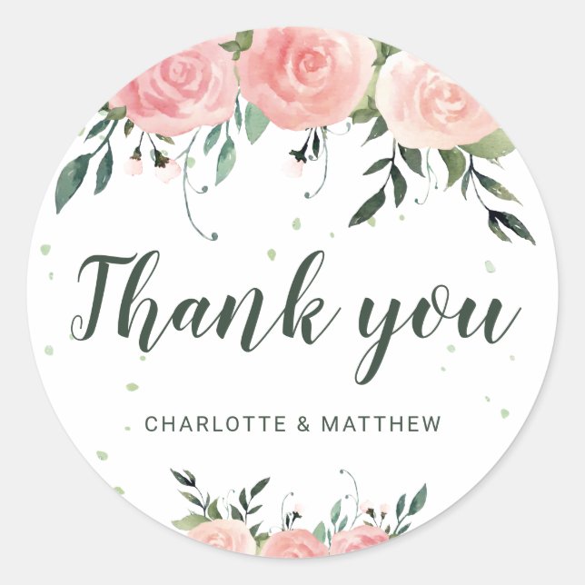 Aquarellfarben-Blume Hochzeit Dankeschön Sticker (Vorderseite)