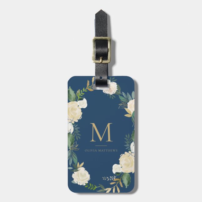Aquarellfarben-Blume mit Monogram Gepäckanhänger (Vorderseite vertikal)