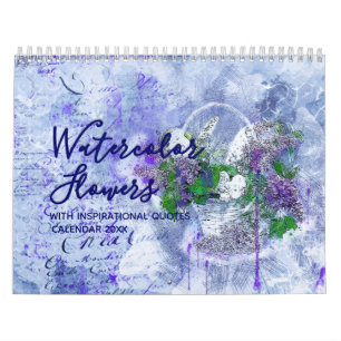 Aquarellfarben-Blume mit Motivations-Quotes-Kalend Kalender