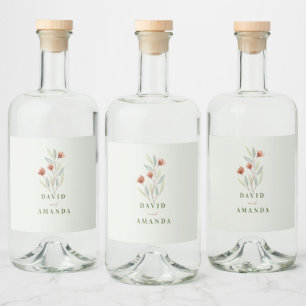 Aquarellfarben Blume Pastellgrün Alkoholflaschenetikett