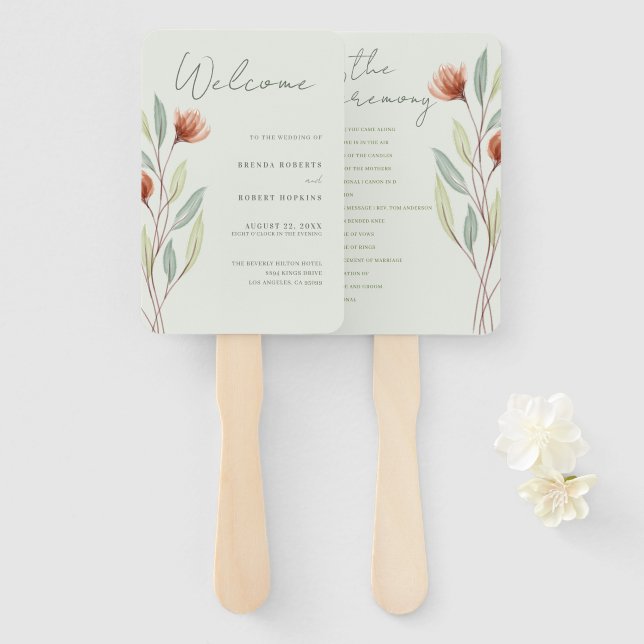 Aquarellfarben Blume Pastellgrün Fächer (Vorne und Hinten)