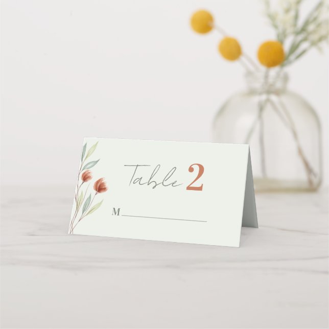 Aquarellfarben Blume Pastellgrün Platzkarte (Vorderseite)