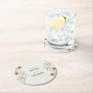 Aquarellfarben Blume Pastellgrün Runder Pappuntersetzer