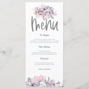 Aquarellfarben Blume Pink Lilac Script Hochzeit Menükarte