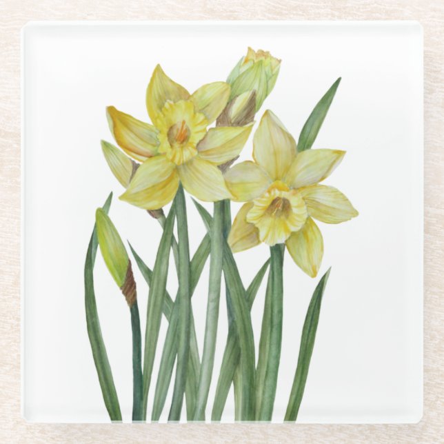 Aquarellfarben Blume Portrait Illustration Glasuntersetzer (Vorderseite)