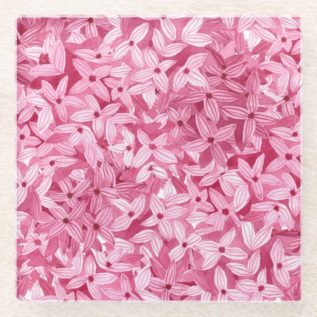 Aquarellfarben-Blume: rosa, blühende Hintergrundfa Glasuntersetzer (Vorderseite)