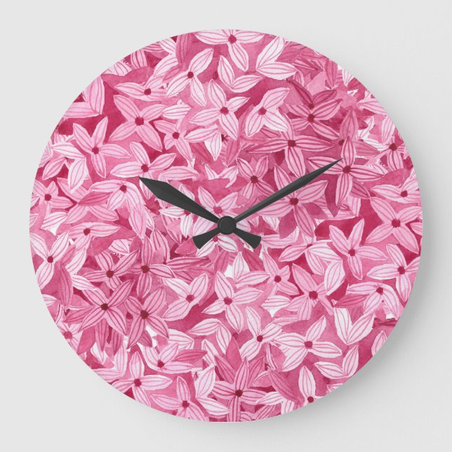Aquarellfarben-Blume: rosa, blühende Hintergrundfa Große Wanduhr (Vorderseite)