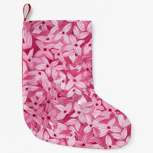 Aquarellfarben-Blume: rosa, blühende Hintergrundfa Kleiner Weihnachtsstrumpf (Vorderseite)