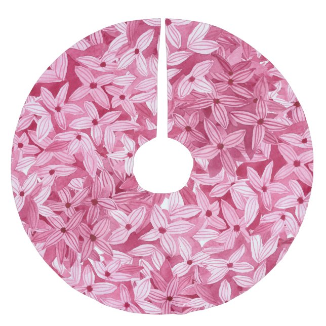 Aquarellfarben-Blume: rosa, blühende Hintergrundfa Polyester Weihnachtsbaumdecke (Vorderseite)