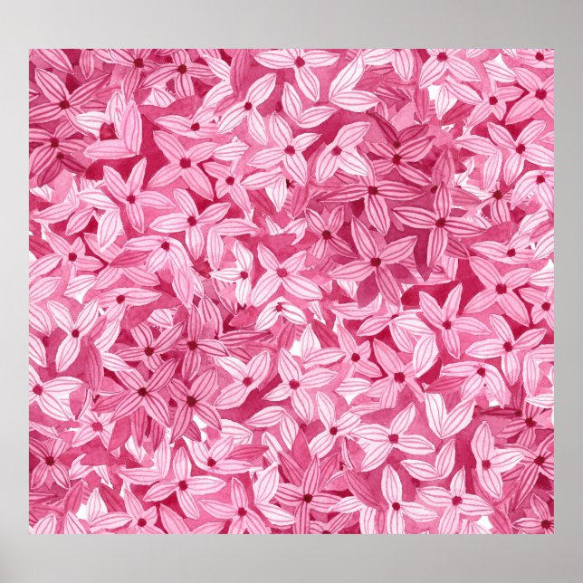 Aquarellfarben-Blume: rosa, blühende Hintergrundfa Poster (Vorne)