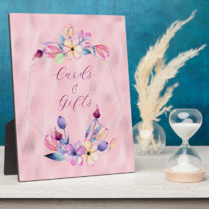 Aquarellfarben Blume Rosa Lila Gerahmt Plaque Fotoplatte