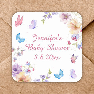Aquarellfarben Blume Sommermädchen Dusche pink Quadratischer Aufkleber
