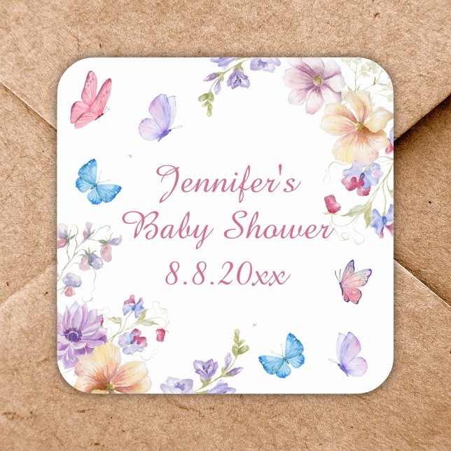 Aquarellfarben Blume Sommermädchen Dusche pink Quadratischer Aufkleber (Von Creator hochgeladen)