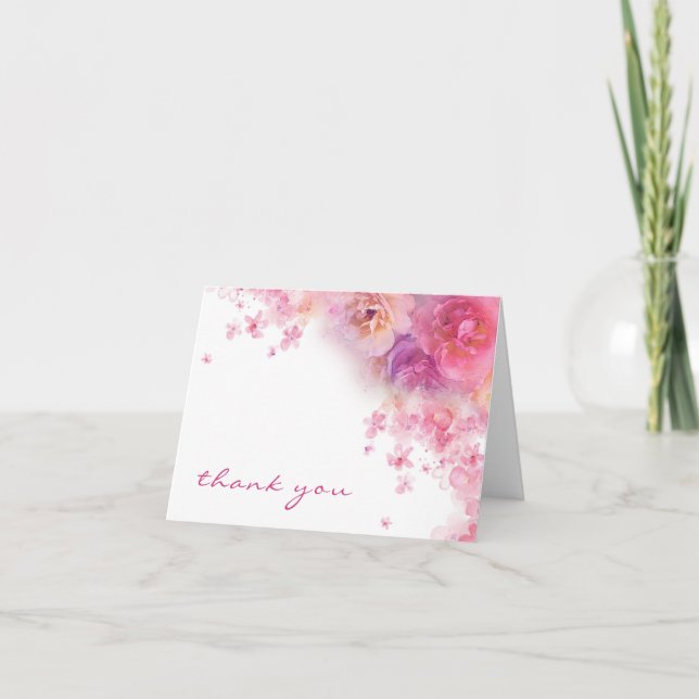 Aquarellfarben Blume Vielen Dank Handschrift Elega Dankeskarte (Vorderseite)
