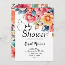 Aquarellfarben Blumen Babydusche Einladungskarte Einladung