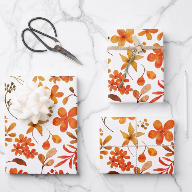 Aquarellfarben Blumendruck Geschenkpapier Set (Vorderseite)