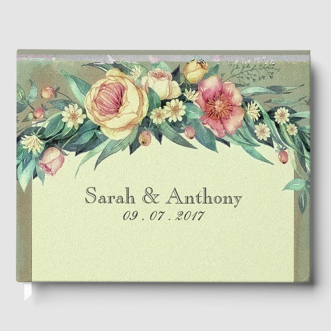 Aquarellfarben Blumengrün & rosa Hochzeitsgassbuch Gästebuch (Vorderseite)