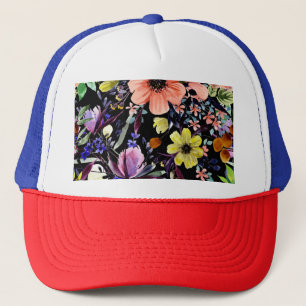Aquarellfarben Blumenmuster Nahtlose Gartenmuster Truckerkappe