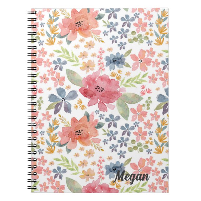 Aquarellfarben-BlumenNotebook mit bunten Blume Notizblock (Vorderseite)