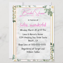 Aquarellfarben Blumenrahmen Bridal Dusche Einladun Einladung