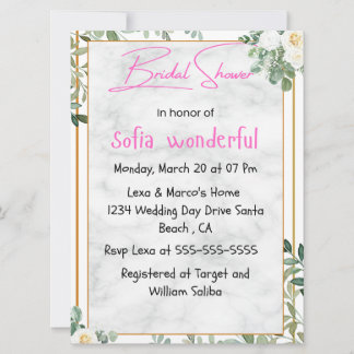 Aquarellfarben Blumenrahmen Bridal Dusche Einladun Einladung