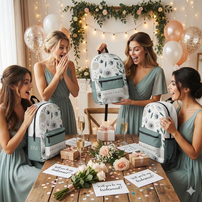 Aquarellfarben Blumenstepptasche Bedruckter Rucksack (Ask your bridesmaids to be in your wedding with these beautiful personalized backpacks! )