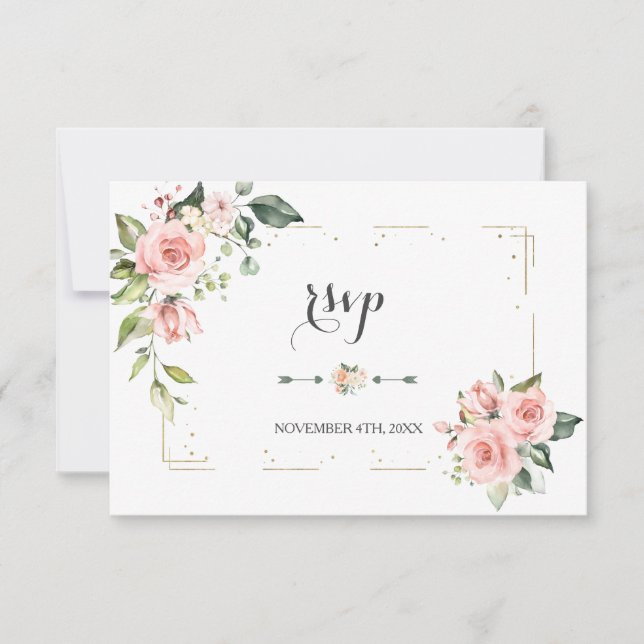 Aquarellfarben Blush Glitzer Frame Wedding RSVP Karte (Vorderseite)