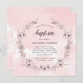 Aquarellfarben | Blush Pink Floral Taufe Einladung