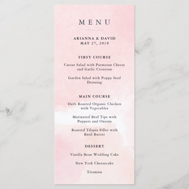 Aquarellfarben | Blush Pink Floral Wedding Menu Menükarte (Vorderseite)