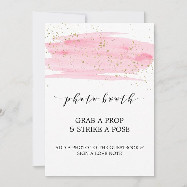 Aquarellfarben Blush Pink und Gold Foto Booth Card Einladung (Vorderseite)