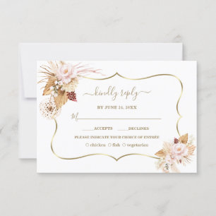 Aquarellfarben Blush Rose Pampas Grass Goldhochzei RSVP Karte