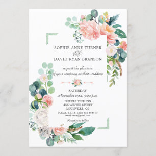 Aquarellfarben Blush White Peonies Rahmen Hochzeit Einladung