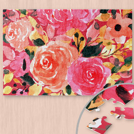 Aquarellfarben Blütenbraun Rosa Sommerblüten Puzzle