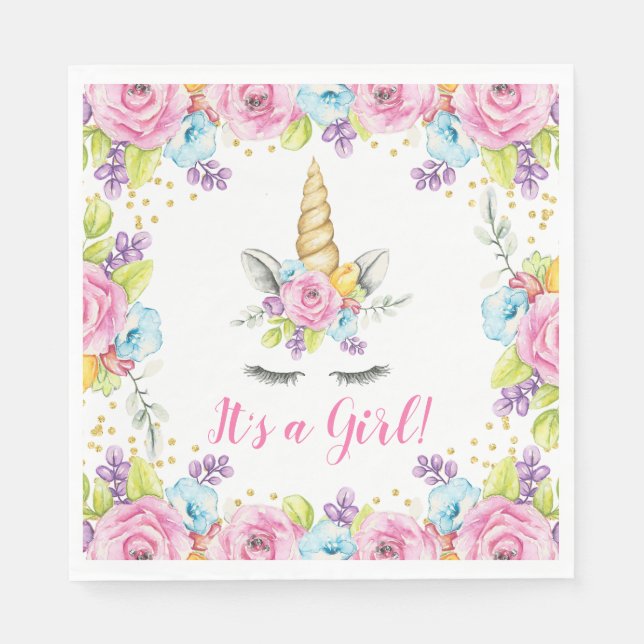 Aquarellfarben Blütendusche Es ist eine Girl Baby  Serviette (Vorderseite)