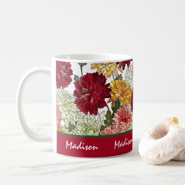 Aquarellfarben Blütenfarben Moderner botanischer N Kaffeetasse (Mit Donut)