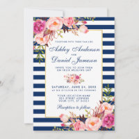 Aquarellfarben Blütenrosa Blaue Streifen Hochzeit