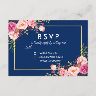 Aquarellfarben Blütenrosa Blush Blue UAWG Wedding RSVP Karte