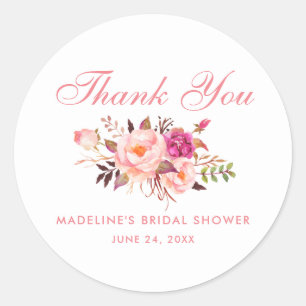 Aquarellfarben Blütenrosa Brautparty Runder Aufkleber